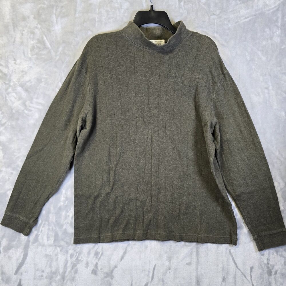 John Ashford Pullover Sweater Mens Olive Green XL Mock Neck Classic Made In Fiji